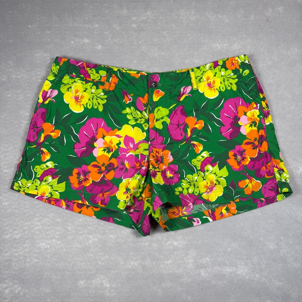 Womens Ralph Lauren Sport tropical floral shorts - green pink 100% cotton size 8